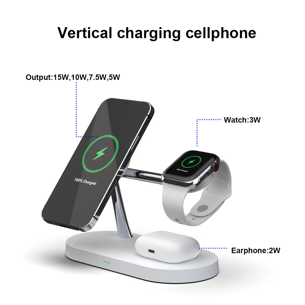 3-in-1 Wireless Charger Stand for iPhone 12-16, Apple Watch 4-10, AirPods 2/3/Pro