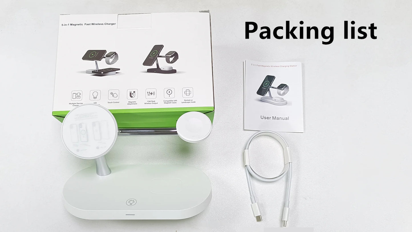 3-in-1 Wireless Charger Stand for iPhone 12-16, Apple Watch 4-10, AirPods 2/3/Pro