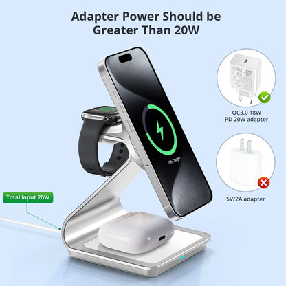 Bonola 3-in-1 Magnetic Wireless Charger – 30W Fast Charging for iPhone 15/14/13/12, Apple Watch, AirPods Pro