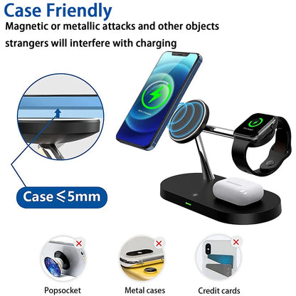 3-in-1 Wireless Charger Stand for iPhone 12-16, Apple Watch 4-10, AirPods 2/3/Pro