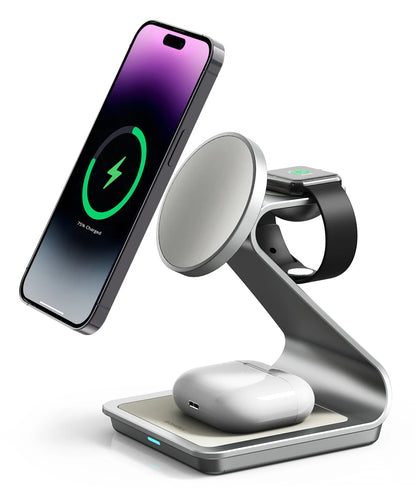 Bonola 3-in-1 Magnetic Wireless Charger – 30W Fast Charging for iPhone 15/14/13/12, Apple Watch, AirPods Pro